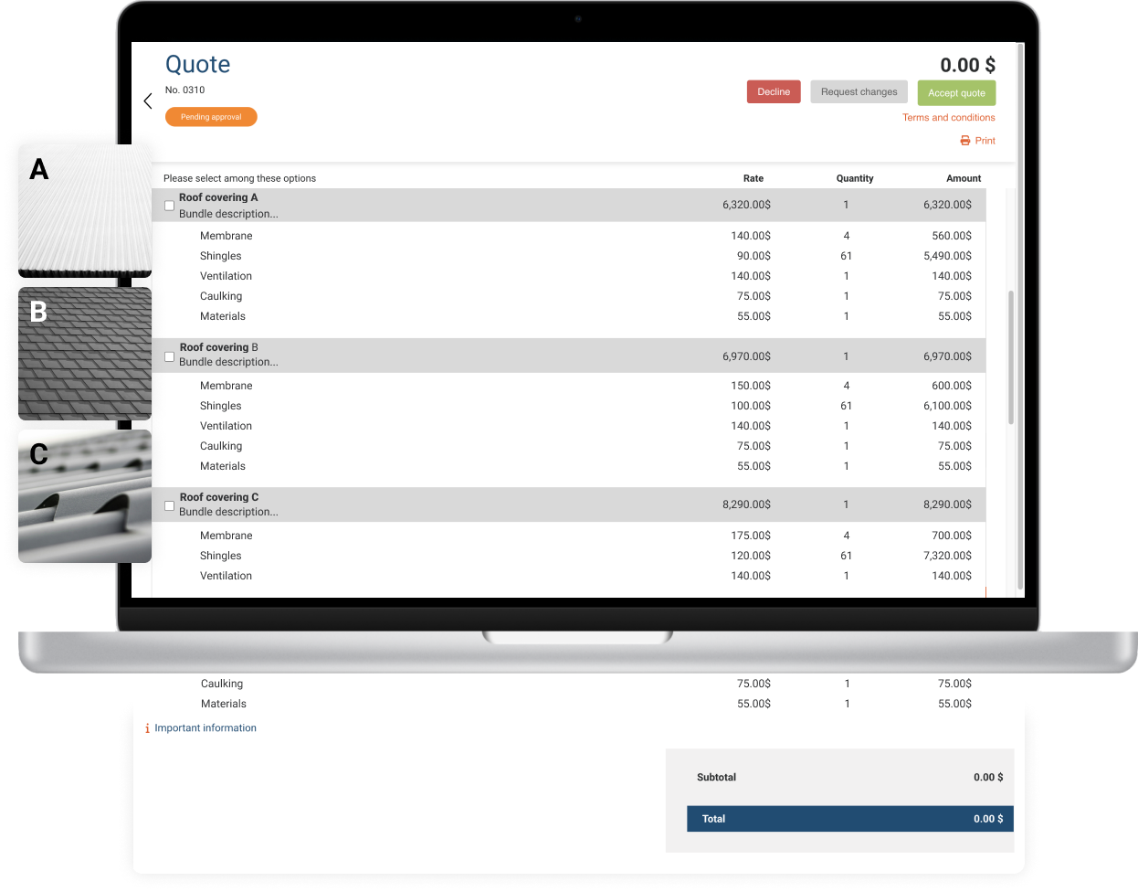 Roofing estimating software