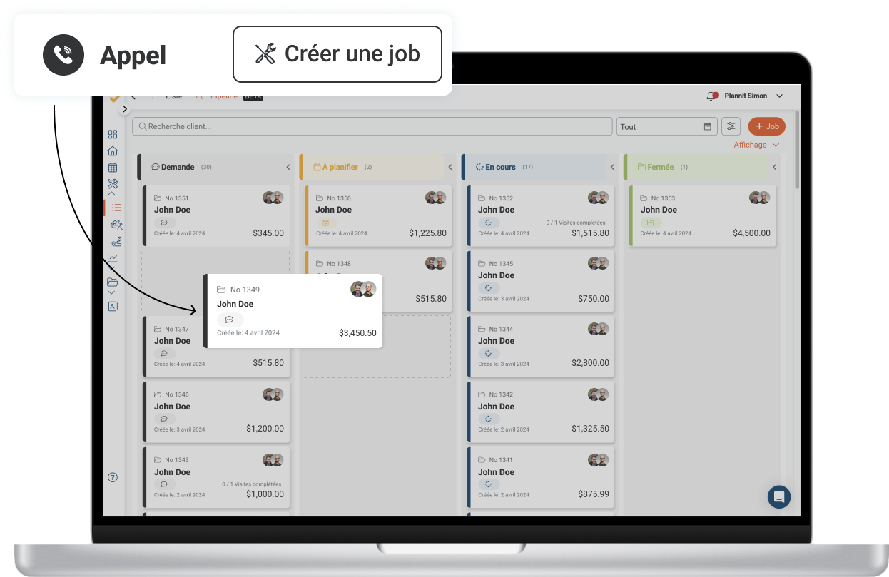 Appels transformés en jobs